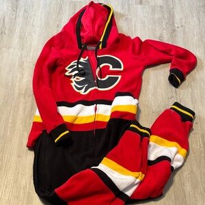 Hockey Sockey Women's Calgary Flames Red and Black Hooded Jumpsuit
